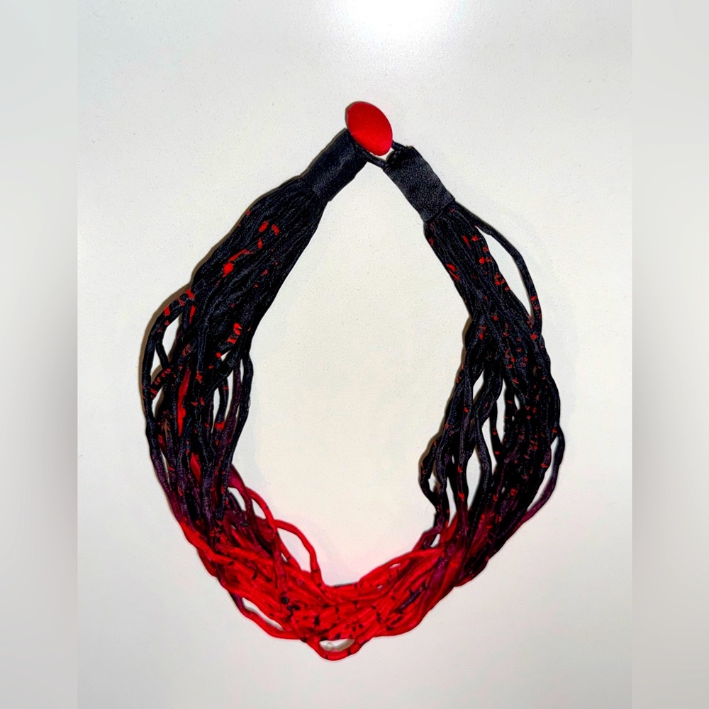 Silk Multi Strand Necklace 8” Red And Black Claire Sagnier Design Paris